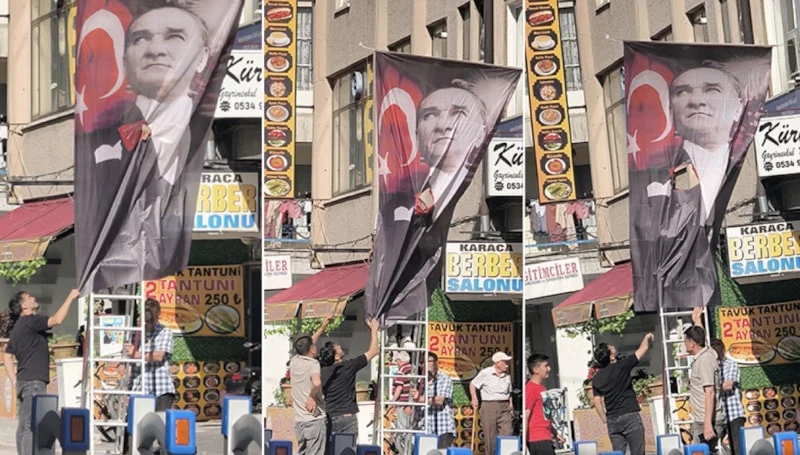 Kayseri’de Yeni Parti açılışında ‘6 oklu Atatürk’ posteri kesildi