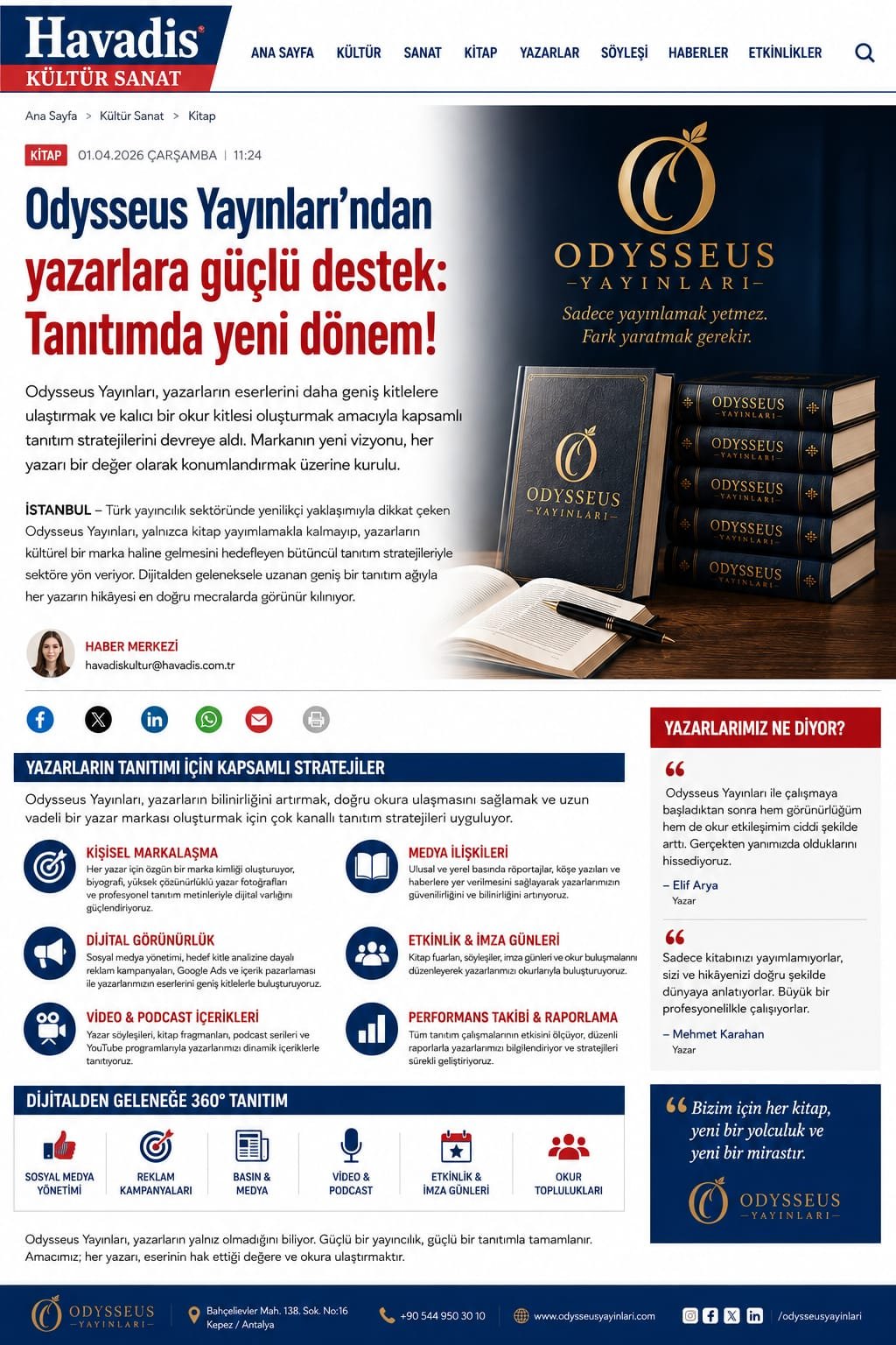 Odysseus Yayınları’ndan yazarlara güçlü destek: Tanıtımda yeni dönem